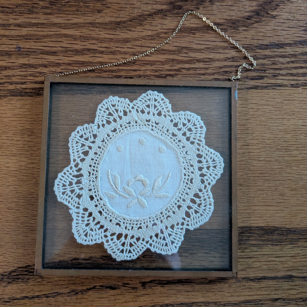 Elegant Cream Lace Doily Art in Gold Frame